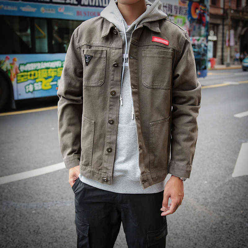Wholesale 2022 Teenagers Men's Japanese Workwear Jacket Korean Camoflage Loose Youth Black Denim Jacket Men's Casual Top Clothes T220816