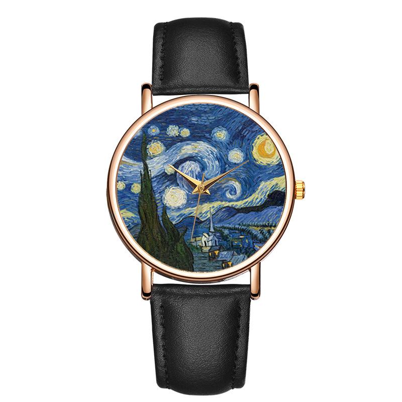 Wristwatches Creative Women's Watches Van Gogh Paintings The Starry Night Bracelet Simple Three-pin Leather Strap Ladies Watch Gift For, Black
Wristwatches Creative Women's Watches Van Gogh Paintings The Starry Night Bracelet Simple Three-pin Leather Strap Ladies Watch Gift For, Black
