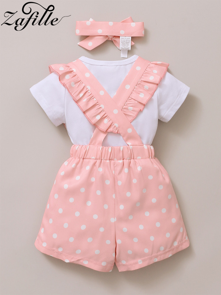 ZAFILLE Baby Girl Clothes Set Pink Cute Rabbit Clothes For borns White Top+Polka Dots Overalls Toddler Infant Girl Clothing 220425