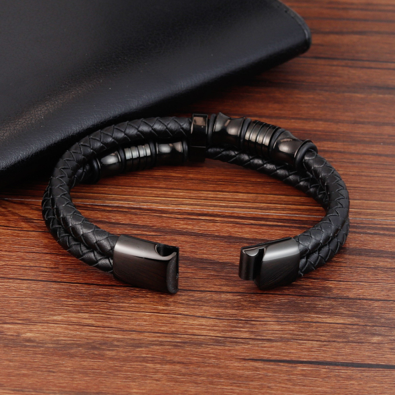 Cool Charm Bracelet Double Layer Genuine Leather Bracelets for Gift
