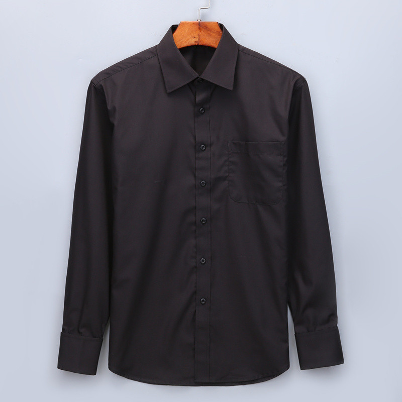 Classic Black French Cufflinks Men's Business Dress Long Sleeve Shirt Lapel Men Social 4XL 5XL 6XL Regular Fit 220322