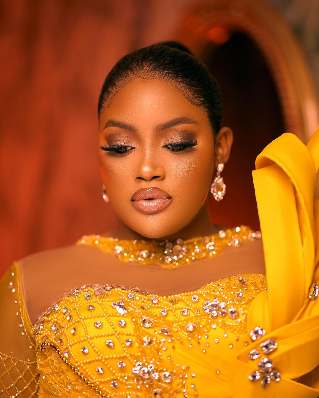 2022 Plus Size Arabic Aso Ebi Yellow Mermaid Luxurious Prom Dresses Beaded Crystals Evening Formal Party Second Reception Birthday Engagement Gowns Dr