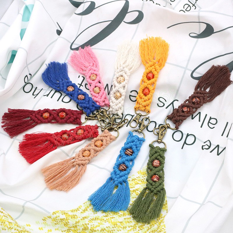 Trendy Handmade Weave Tassel Keychains for Women Key Holder Keyring with Eye Beads Macrame Bag Charm Pendant Jewelry Gifts