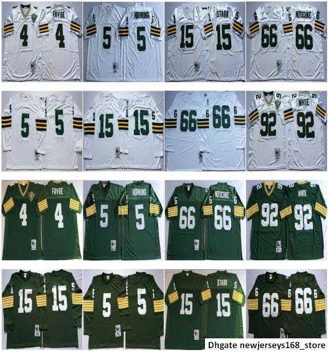 NCAA Men Football 4 Brett Favre 5 Paul Hornung 15 Bart Starr 66 Ray Nitschke 92 Reggie White Jerseys Vintage Sewn Top Quality