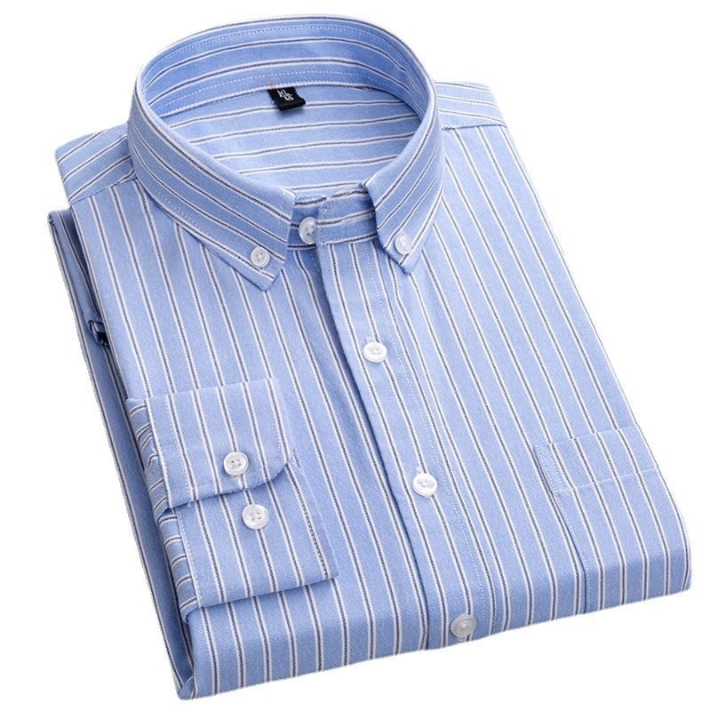 Oxford Mens Striped Shirt Long Sleeve Cotton Business Casual Male Social Dress Shirts Flannel Button Up Longsleeve for Men 220322