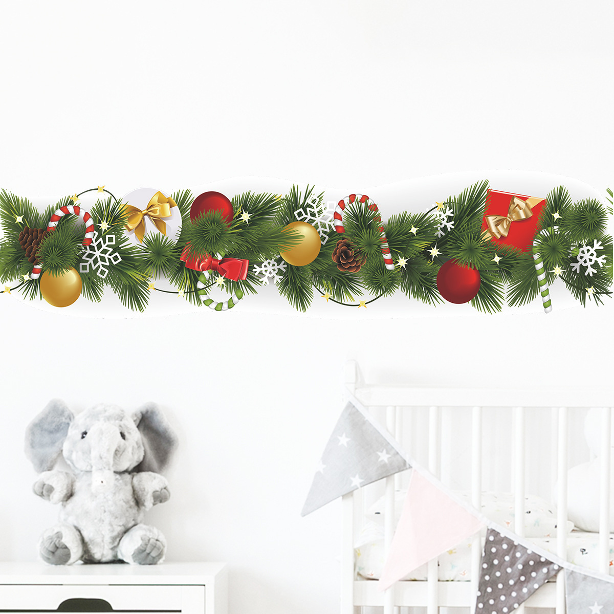Christmas Pine Branch Waist Line Wall Stickers Living Room Skirting Decoration New Year Wallpaper Home Decor Baseboard Stickers