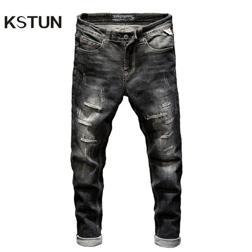 KSTUN Ripped Jeans for Men Slim Fit Stretch Fashion High Street Style Male Denim Pants Frayed Destroyed Vintage Mens Punk Jeans T200614
