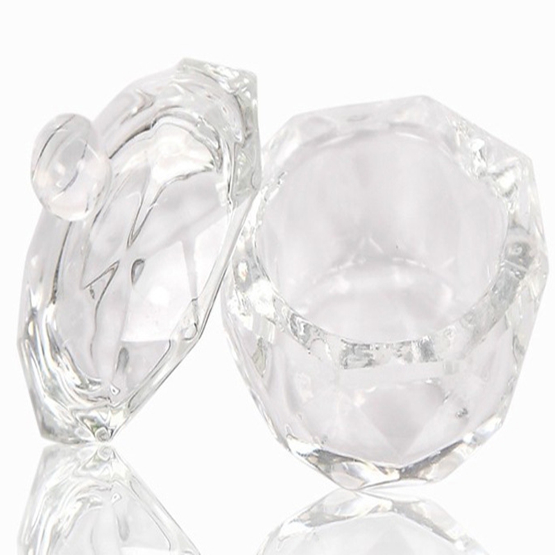 other items Nail Art Acrylic Crystal Glass Dish Bowl Cup with Cap Liquid Glitter Powder Jar container round