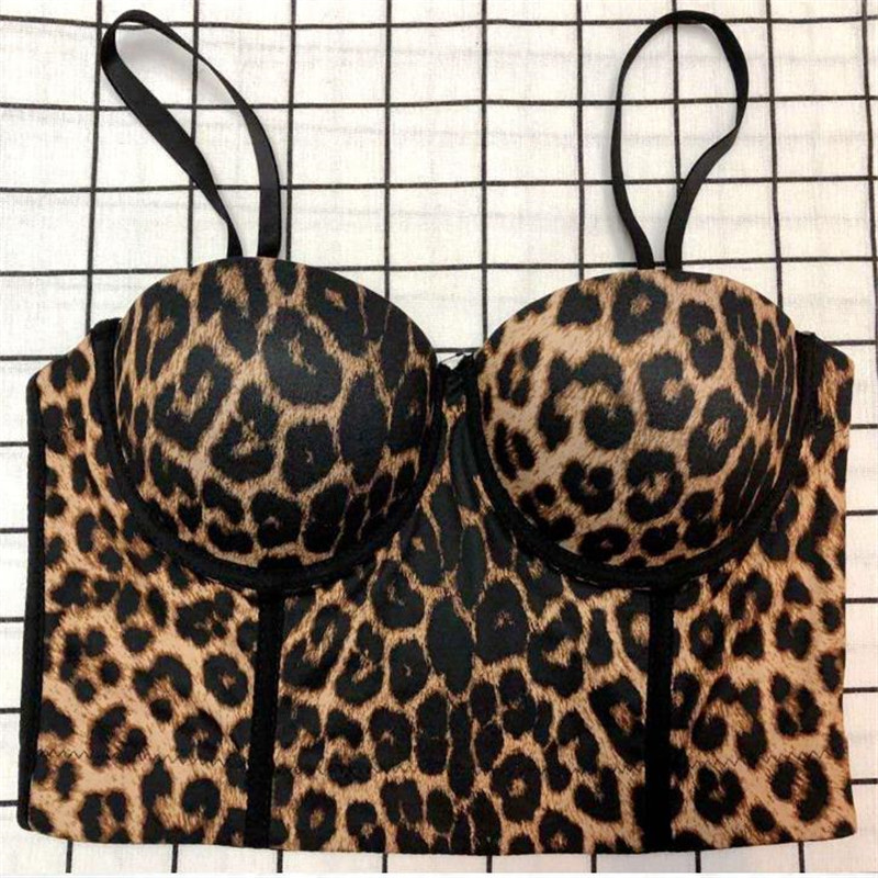 Women Camisole Top Leopard Printing Stretch Crop Underwired Bustier Bra Night Club Party Tank s Female 220325