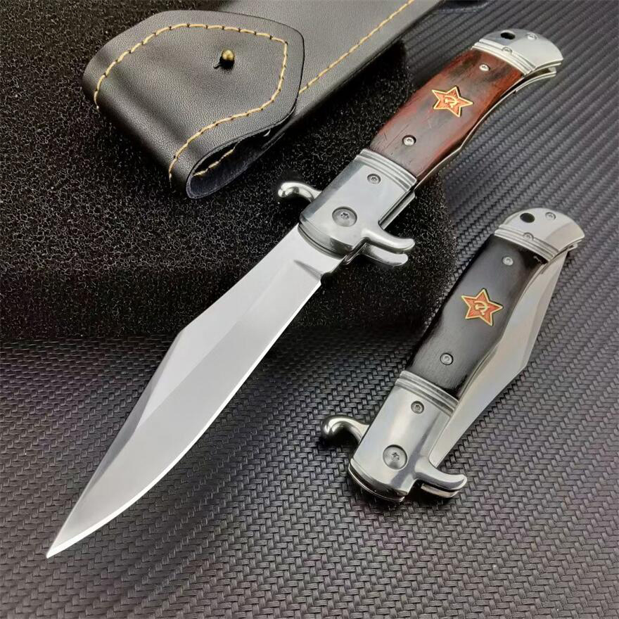 Patriot Russian Finka NKVD KGB Manual Folding knife Pocket black ebony handle 440C blade Mirror Finish Outdoor Hunting Camping Survival knives EDC Tools