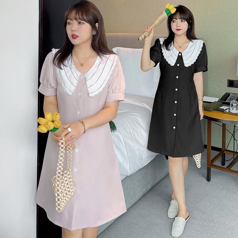Plus Size Dresses Women's Summer Korean Lace Doll Collar High Waist Slim Fit Dress, Black
Plus Size Dresses Women's Summer Korean Lace Doll Collar High Waist Slim Fit Dress, Black