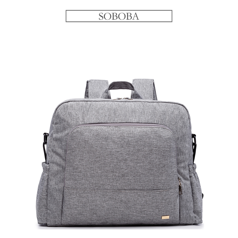 Soboba Large Gray Diaper Bag Fashion Waterproof Multi-functional Diaper Backpack Nursing Changing Bag for Baby Care Stylish Bag 220514
