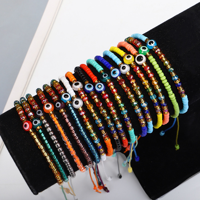 Turkish Eye Bracelet White Blue Evil Eyes Lucky Couple Bracelets for Women Colorful Bead Rope Chain Woven Bracelet Jewelry