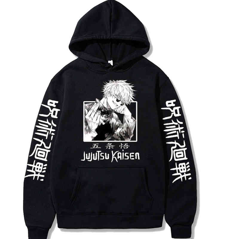 Jujutsu Kaisen Hoodie Hip Hop Anime Gojou Satoru Print Hooded Pullovers Loose Long Sleeves Harajuku Man Clothes, Solid black
Jujutsu Kaisen Hoodie Hip Hop Anime Gojou Satoru Print Hooded Pullovers Loose Long Sleeves Harajuku Man Clothes, Solid black