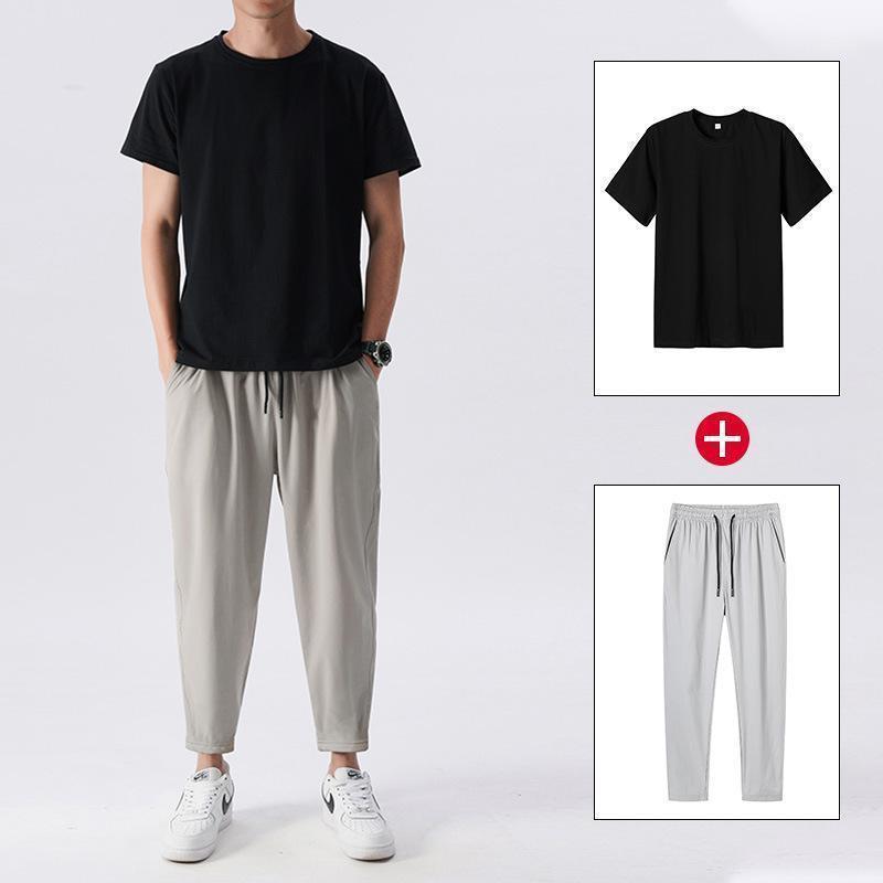 Men's Tracksuits Short Sleeve Capris 2-piece 2022 Summer Korean Fashion Brand Casual Running Suit, Black grey suit
Men's Tracksuits Short Sleeve Capris 2-piece 2022 Summer Korean Fashion Brand Casual Running Suit, Black grey suit