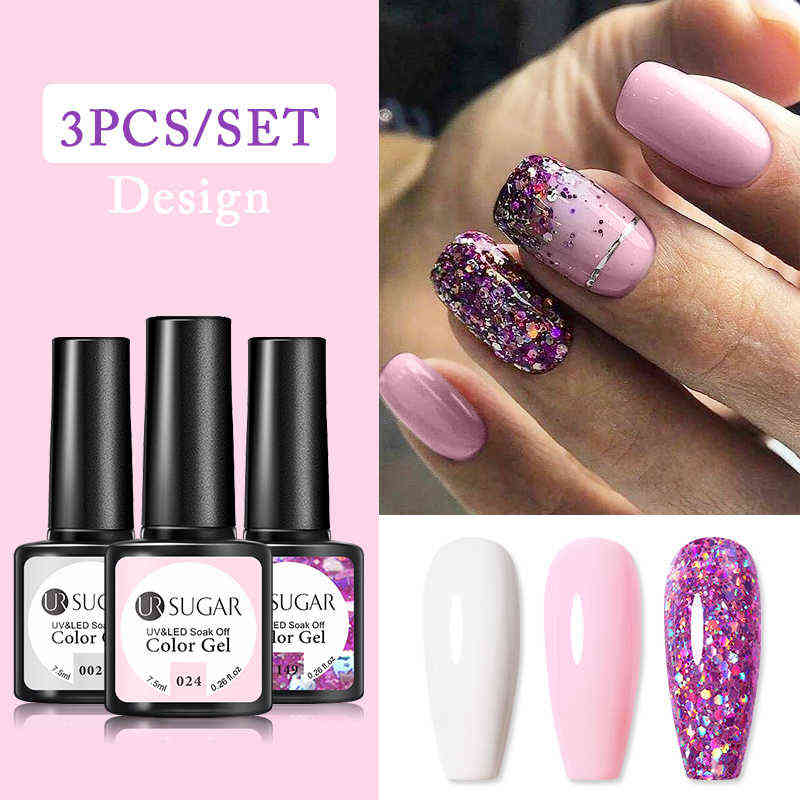 NXY Nail Gel 3pcs Polish Set Glitter Color Varnishes Hybrid All for Art Design Manicure Semi Permanent Base Top 0328