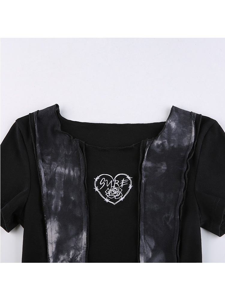 Y2K Gothic Harajuku Dark E-girl Punk Style Spring Patchwork T-shirt Tie Dye Crop Tops Hip Hop Women Long Sleeve Tee Streetwear 220411