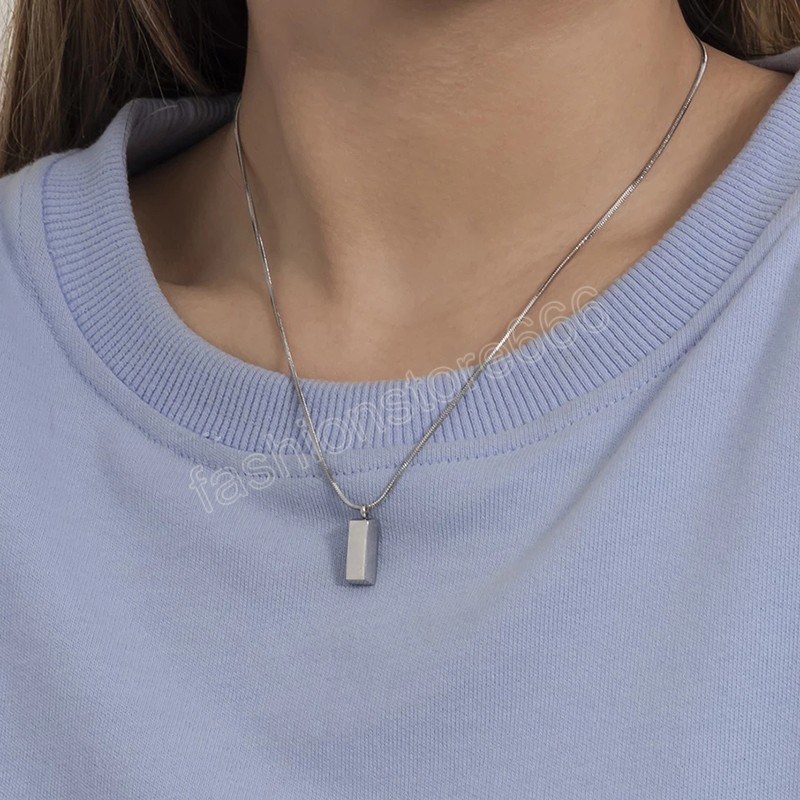 Simple Stainless Steel Chain with Cube Pendant Necklace for Women Trendy Silver Color Choker Necklace Fashion Jewelry Gifts