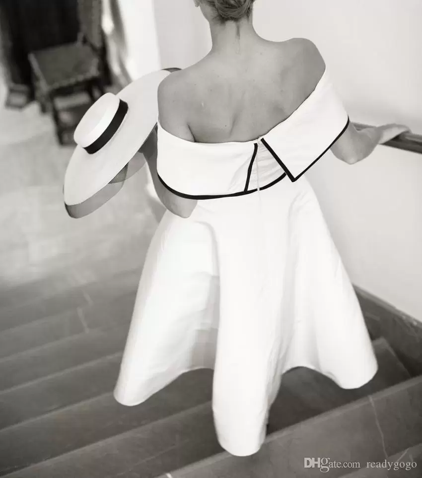 Vintage Wedding Dresses Bridal Gown Off The Shoulder A Line Satin Tea Length Ruched Pleats Custom Made Plus Size Vestidos De Novia