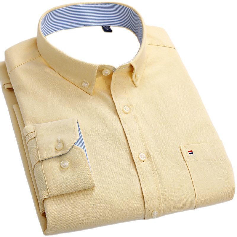 S~6xl Casual Men Shirt Solid Plus Size Long Sleeved Button Down Collar Regular Fit Thick Oxford Leisure Shirts Mens White Blue 220322