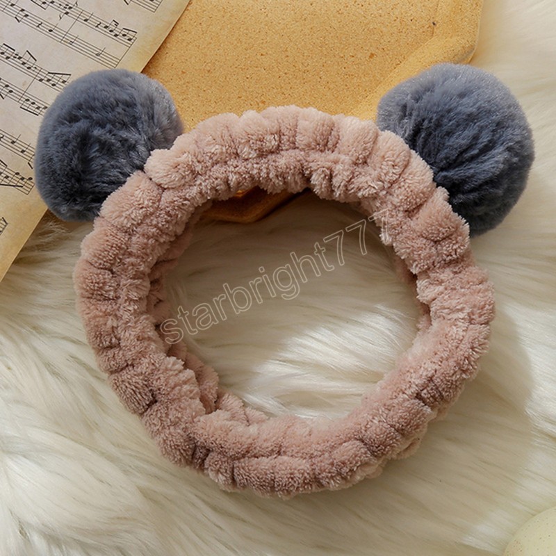 Panda Ear Coral Fleece Headband Washing Face Shower Spa Hairband Women Headwear Plush Elastic Hair Band Fashion Hair Accessories