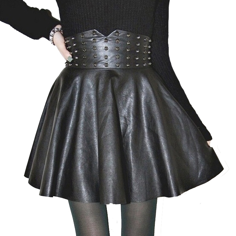 Women Skirt Sexy Fashion PU Leather High Waisted Skirts Womens Rivet Pleated Aline Mini Skirt Plus Size Women Clothing Y200326, Black
Women Skirt Sexy Fashion PU Leather High Waisted Skirts Womens Rivet Pleated Aline Mini Skirt Plus Size Women Clothing Y200326, Black