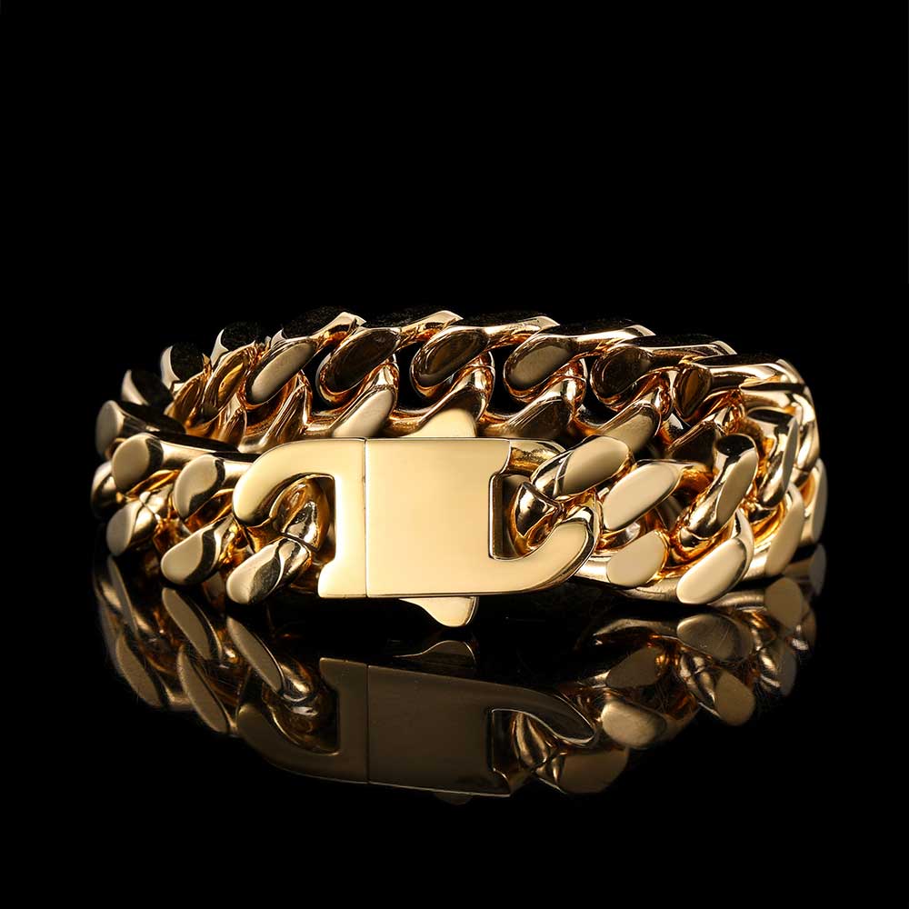 Cuban Link Chain Necklace Bracelet Jewelry Set Heavy 18K Gold Plated Stainless Steel Metal Necklace for Boys Girls with Design Spring Buckle