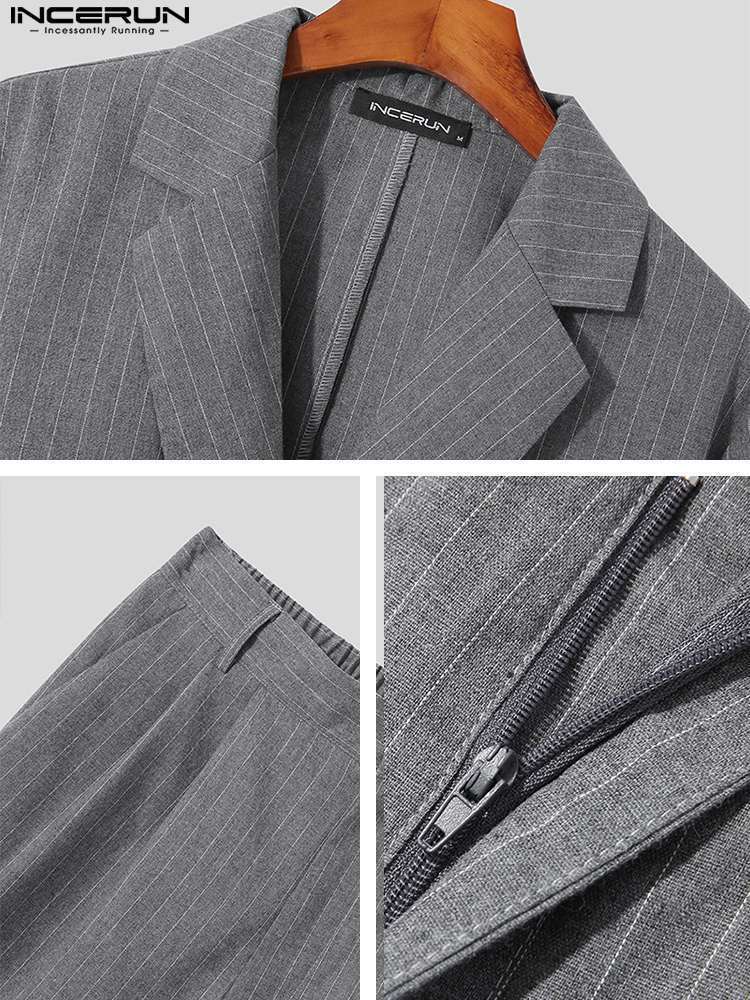 Stylish Casual Men s Streetwear Sets Party Nightclub Style Striped Short Suit Five point Pants Suits S 5XL INCERUN Tops 220708