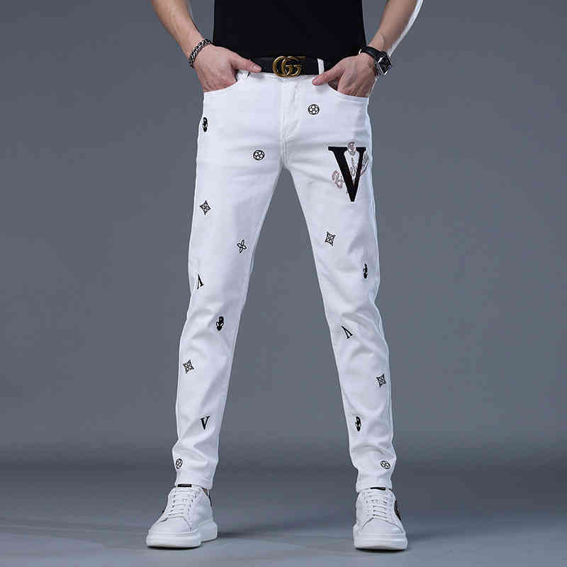 European version white jeans fashion brand 2022 spring new men's slim fit small foot printing casual long pants
European version white jeans fashion brand 2022 spring new men's slim fit small foot printing casual long pants