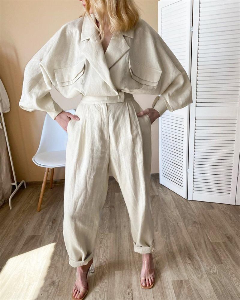 Women' Two Piece Pants Temperament Suit Autumn Winter 2022 Cotton And Linen Solid Batwing Sleeve Shirt Jacket Long Romper Female Casual Ove, Blue pants
Women' Two Piece Pants Temperament Suit Autumn Winter 2022 Cotton And Linen Solid Batwing Sleeve Shirt Jacket Long Romper Female Casual Ove, Blue pants