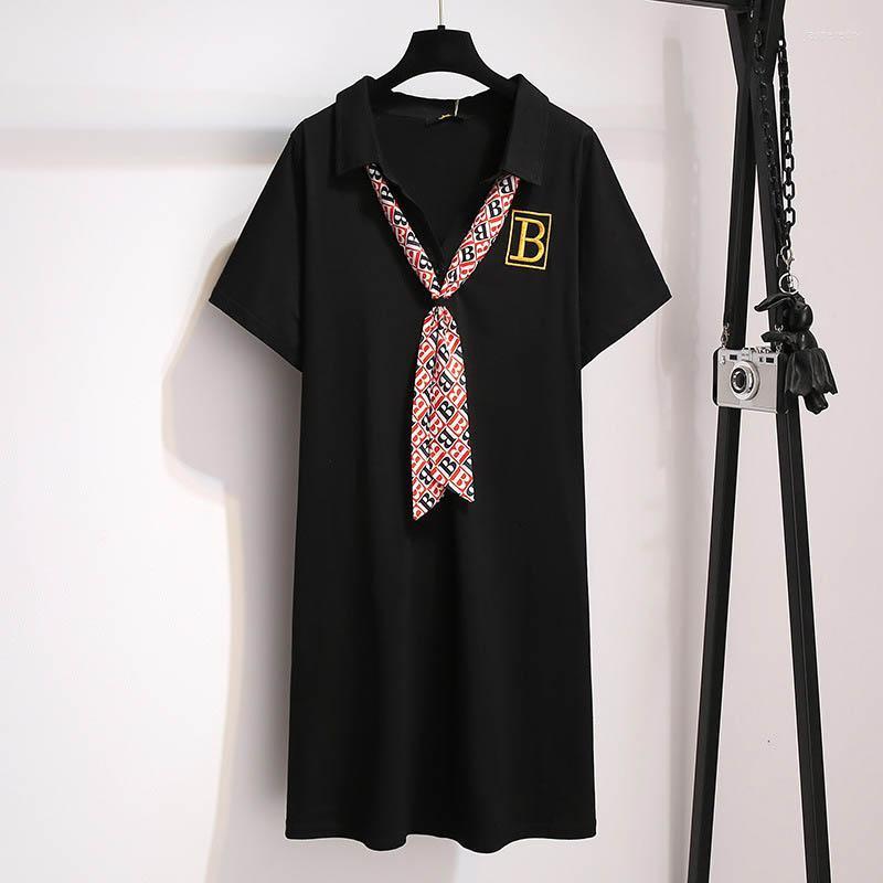 Plus Size Dresses Women's Summer College Style Dress Bust Loose Short-Sleeved T-Shirt Black Jasp22