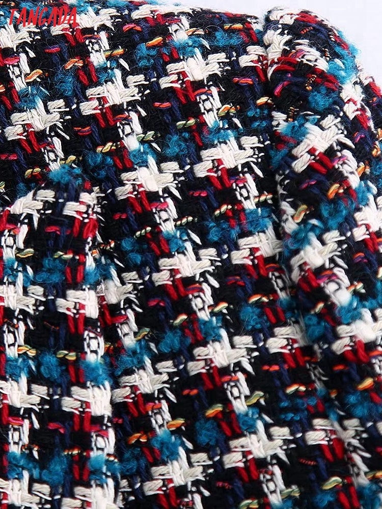 Tangada Women Thick Tweed Double Breasted Blazer Coat Vintage Long Sleeve Office Lady Female Outerwear BE449 220402