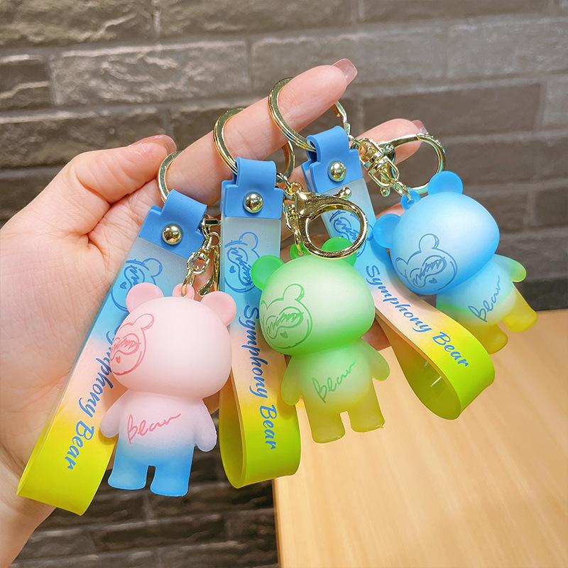 

Keychains Creative Chubby Bear Quicksand Keychain Cute Floating Colorful Balloons Keyring Girl Bag Pendant Gifts Key Chain Accessories