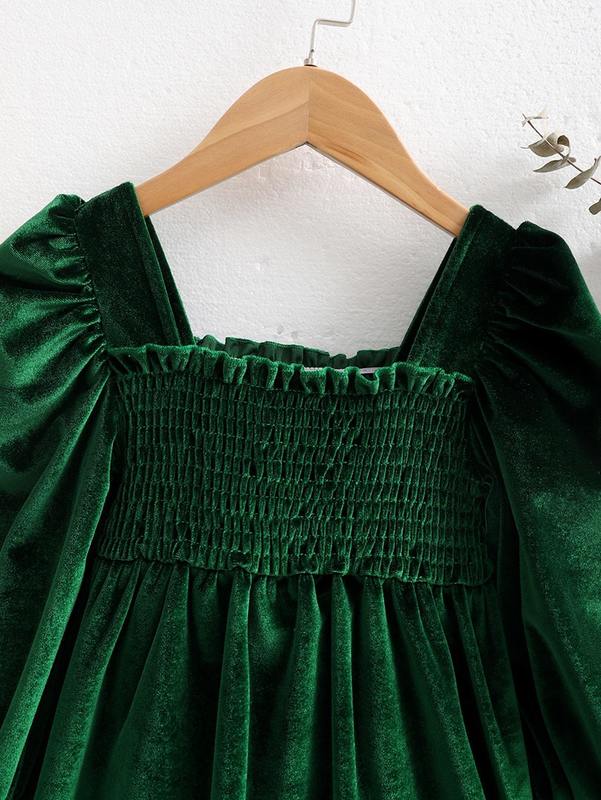 Little girl's ruffled velvet dress with ruffle sleeves SHE