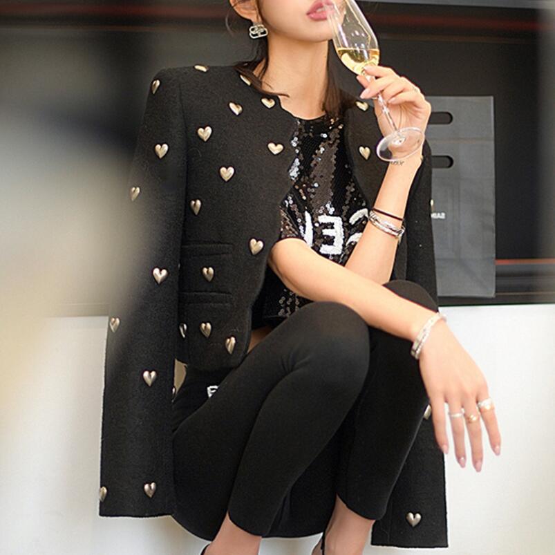 2022 New Autumn Winter Women's Tweed Short Jacket Fashion Elegant 3D Love Heart Patchwork Woolen Long Sleeve Jacket Coat w259, Black
2022 New Autumn Winter Women's Tweed Short Jacket Fashion Elegant 3D Love Heart Patchwork Woolen Long Sleeve Jacket Coat w259, Black