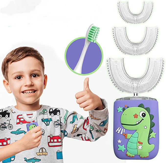 Kids Electric U Shape Toothbrush With Silicone Head Ultra Sonic Automatic Children Dinosaur Cartoon Tooth brush Waterproof Safe Use Baby Teeth Clean B