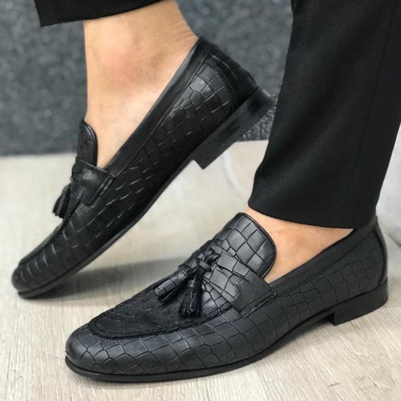 

Loafers Men Shoes PU Leather Solid Color Round Toe Casual Fashion Daily Wedding Party Trend Classic Crocodile Pattern Tassel Lazy Peas Shoes CP189, Clear