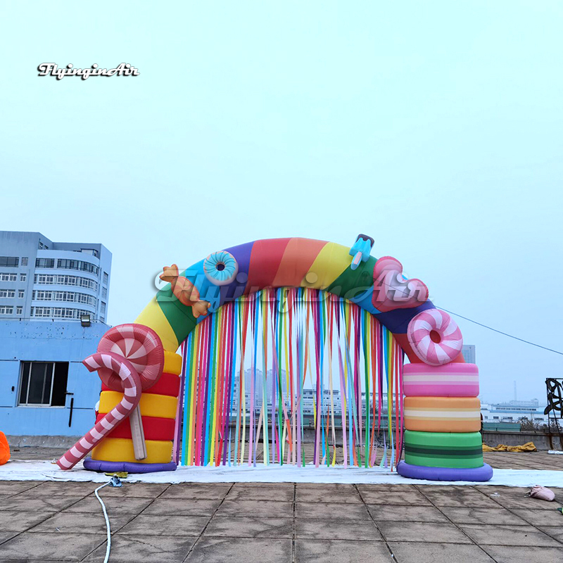 Advertising Inflatable Rainbow Arch 7m Airblown Colorful Candy Archway With Sweets For Outdoor Park Event