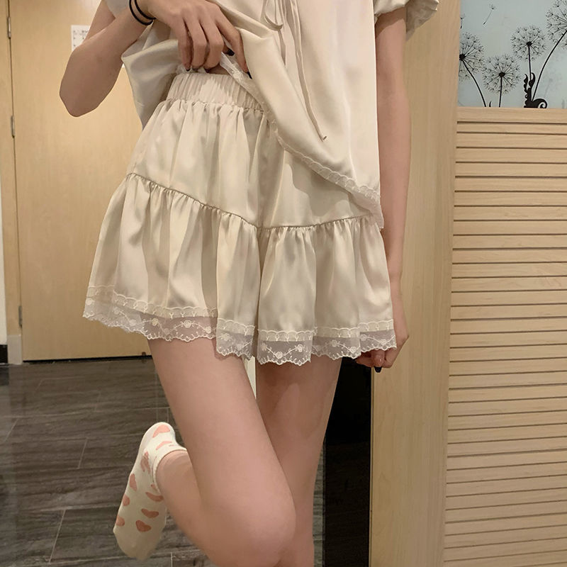 QWEEK Silk Women's Pajamas Satin Kawaii Sleepwear Lace Pijama White Princess Pyjamas Bedroom Set Loungewear Negligee Suit Pjs 220329