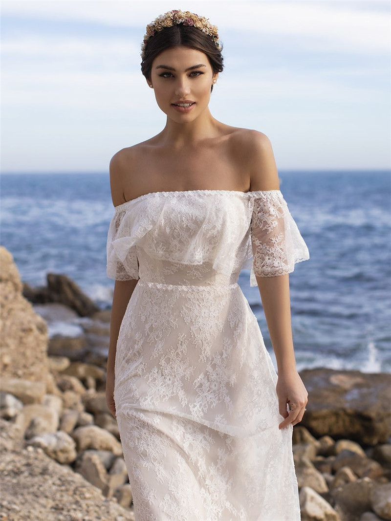 Boho Off The Shoulder Wedding Dress 2022 Ruffles Lace Appliques Beach Bride Gown Robe De Mariage Bohemian Vestido De Novia
