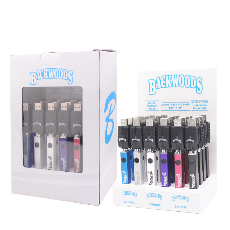 Backwoods Twist Preheat VV Battery 500mAh Adjustable Voltage 3.3V-4.8V with wireless USB Charger Vape Pen Kits For 510 Thread Thick Oil Cartridge 24Pcs per Display Box
Backwoods Twist Preheat VV Battery 500mAh Adjustable Voltage 3.3V-4.8V with wireless USB Charger Vape Pen Kits For 510 Thread Thick Oil Cartridge 24Pcs per Display Box