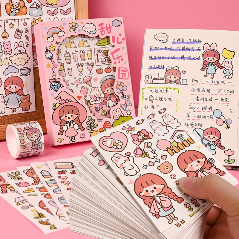 50 Sheets Cute Girl Set DIY Decoration Kawaii Hand Account Notebook Cup Pattern Stickers Stationery 220707