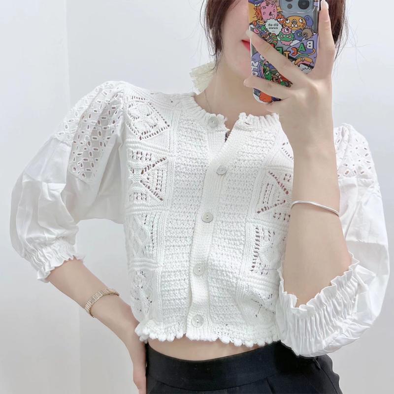 Women' Knits & Tees Women 2022 Fashion Stitching Hollow Sweater Knit Cardigan Retro Round Neck Long Sleeve Single Breasted Female Top Mujer, White
Women' Knits & Tees Women 2022 Fashion Stitching Hollow Sweater Knit Cardigan Retro Round Neck Long Sleeve Single Breasted Female Top Mujer, White
