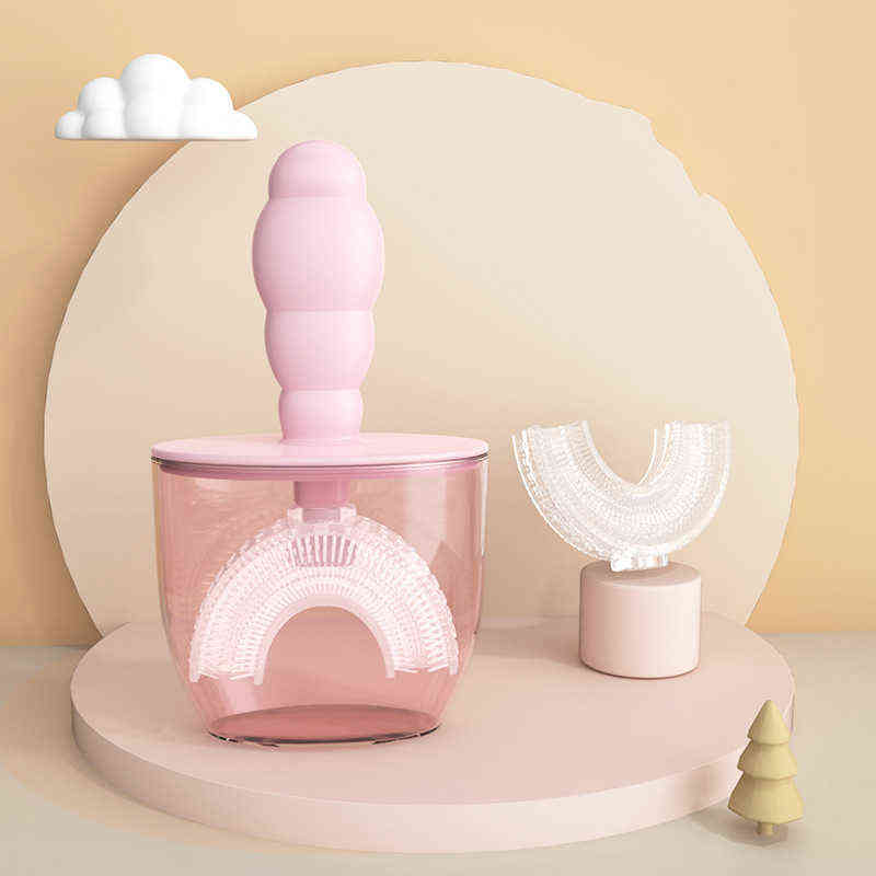Toothbrush U-shaped Soft Silicone Toothbrush for Children Teeth Oral Care Tool Replaceable Cleaning Brush Baby Kids Teethbrush with Cover 0511
