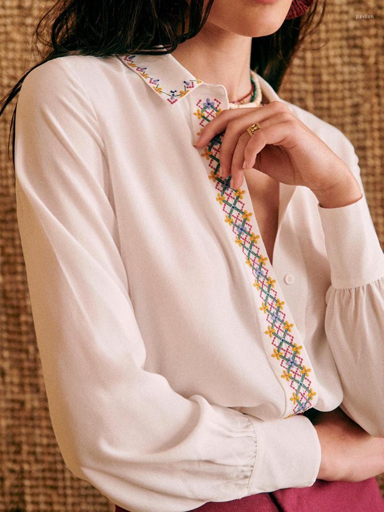 Women' Blouses & Shirts Embroidery Trim Women White Prairie Chic Turn-down Collar Long Sleeve Covered Buttons Shirt Spring French ChemiseWo
Women' Blouses & Shirts Embroidery Trim Women White Prairie Chic Turn-down Collar Long Sleeve Covered Buttons Shirt Spring French ChemiseWo