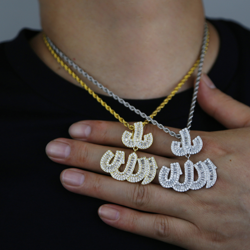 Iced out big rund allah pendant with full cz stone paved hip hop cuban chain necklace for women men punk styles jewelry wholesale dh5727163