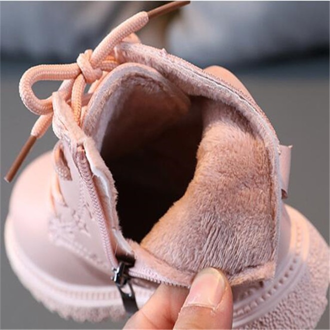 Kids Baby Martin Boots Pu Leather Winter Plus Velvet Shoes Fashion Embossed Side Zipper Children Boys Girls Snow Boots