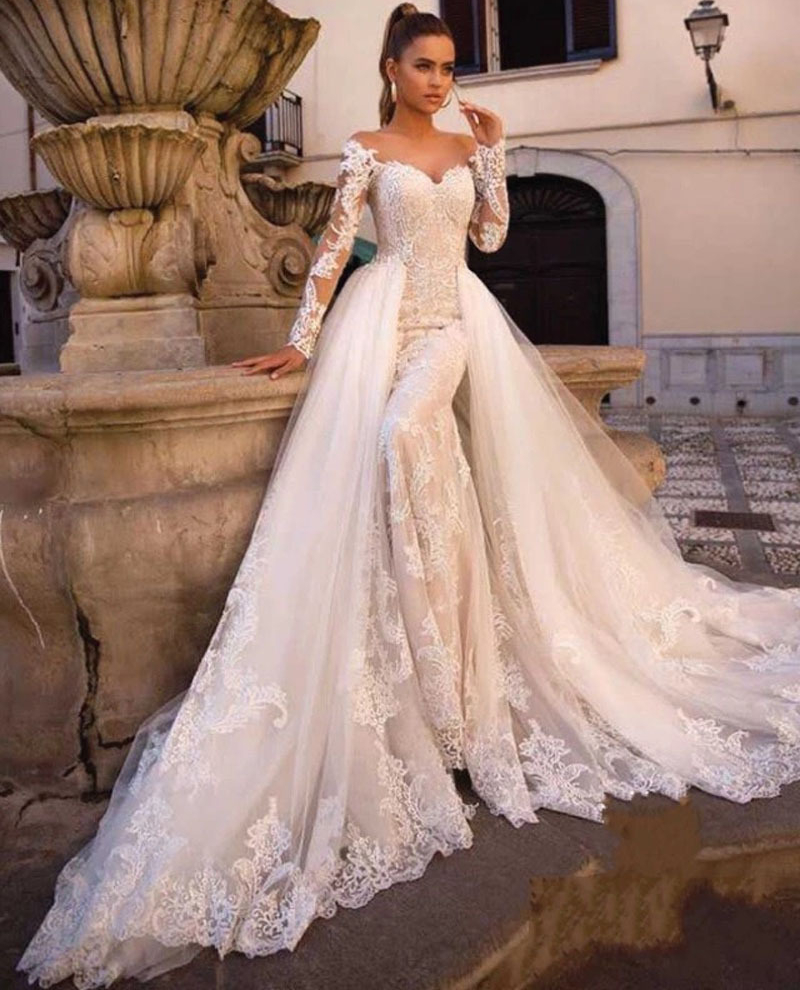 Custom Made Mermaid Wedding Dresses Up Organza Chapel Train Lace Applique Bridal Gowns Sexy Cheap Plus Size Wed Dress 403