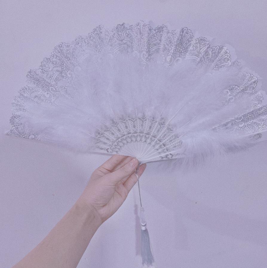 Lace Floral Folding Hand Fan Rose Feather Party Costume Accessories Show Cosplay Wedding Photo Props