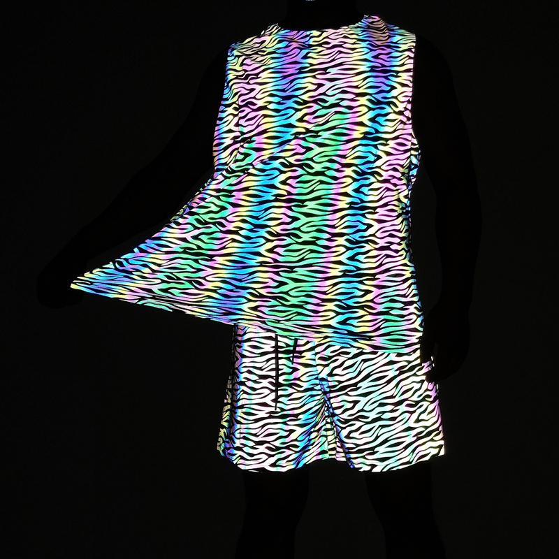 Men's Tracksuits Summer Tracksuit Sets Colorful Reflective Tank Top Elasticity Breathable Sportswear Vests Light Reflection Joggin